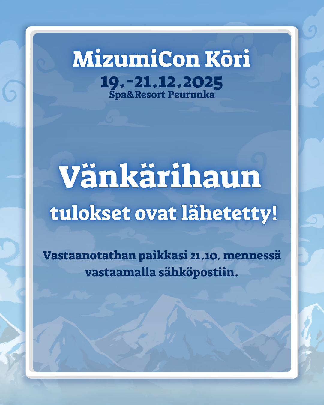 MizumiCon Kōrin vänkärihaun tulokset ovat lähteneet matkaan